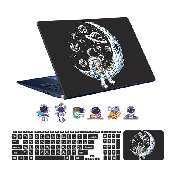 استیکر لپ تاپ توییجین و موییجین طرح Astronaut کد 08 مناسب برای لپ تاپ 15.6 اینچ به همراه برچسب حروف فارسی کیبورد